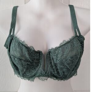 AUDEN Malachite Green Lace Mesh Semi-Sheer Underwire Bra Unlined Sz 38D
